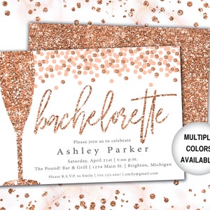 Rose Gold Champagne Bachelorette Party Invitation Bachelorette Invitation Template Rose Gold Confetti Bachelorette Party Template image 1