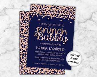 Rose Gold Brunch and Bubbly Shower Invitation | Rose Gold and Navy Brunch & Bubbly Bridal Invite | Brunch and Bubbly Rose Gold and Navy