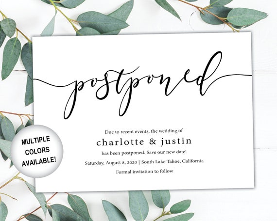 Postponed Wedding Card Printable Postponed Date Announcement | Etsy