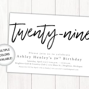 29th Birthday Invitations Printable | 29th Birthday Party Invitations Template | Printable 29th Birthday Invites | Birthday Invitation