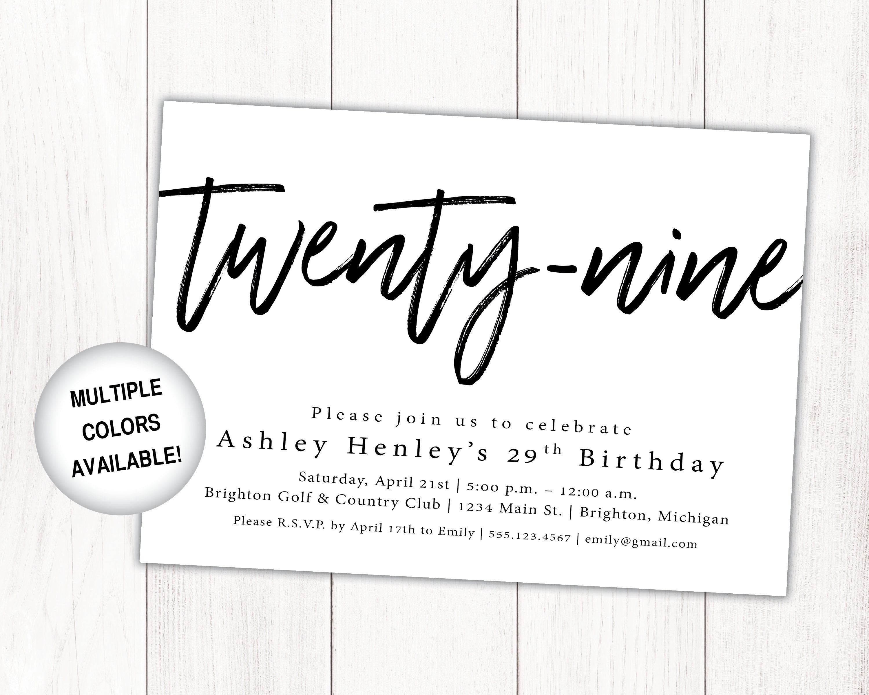 29th Birthday Invitations Printable | 29th Birthday Party Invitations Template | Printable 29th Birthday Invites | Birthday Invitation