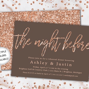 Rose Gold Rehearsal Dinner Invitation Rehearsal Dinner Invitation Template Rose Gold The Night Before Rehearsal Invitation Glitter image 8