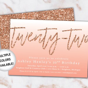 22nd Birthday Invitation Rose Gold 22nd Birthday Invitation Template Rose Gold Rose Gold 22nd Birthday Invitation Party Invite image 6