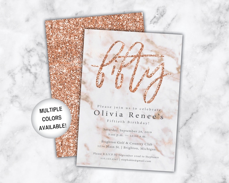 50th Birthday Invitation Rose Gold Fiftieth Birthday Invitation Template Rose Gold Rose Gold Invitation for 50th Birthday Printable image 7