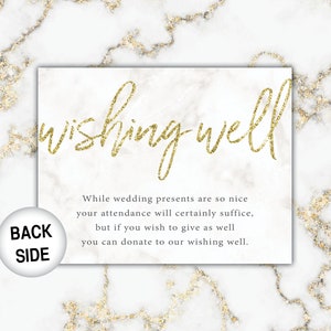 Gold Wishing Well Card for Bridal Shower Bridal Shower Wishing Well Insert Gold Glitter Printable Gold Wishing Well Invitation image 3