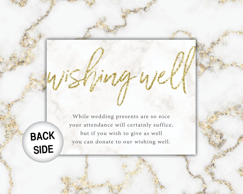 Gold Wishing Well Card for Bridal Shower Bridal Shower Wishing Well Insert Gold Glitter Printable Gold Wishing Well Invitation image 3
