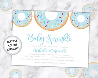 Donut baby strooi uitnodiging voor Boy | Blauwe baby strooi uitnodiging met donuts | Afdrukbare baby strooi uitnodiging | Strooi donuts