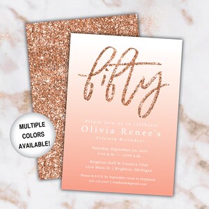 50th Birthday Invitation Rose Gold Fiftieth Birthday Invitation Template Rose Gold Rose Gold Invitation for 50th Birthday Printable image 8