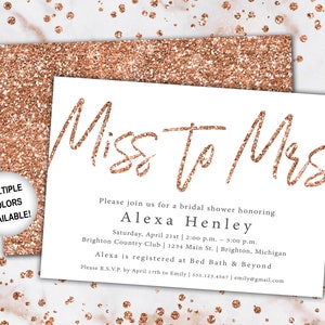 Miss to Mrs Bridal Shower Invitation Rose Gold Bridal Shower Invitation Miss to Mrs Rose Gold Glitter Rose Gold from Miss to Mrs Marble image 5