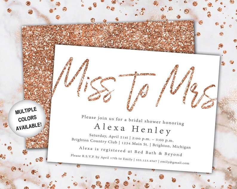 Miss to Mrs Bridal Shower Invitation Rose Gold Bridal Shower Invitation Miss to Mrs Rose Gold Glitter Rose Gold from Miss to Mrs Marble image 5
