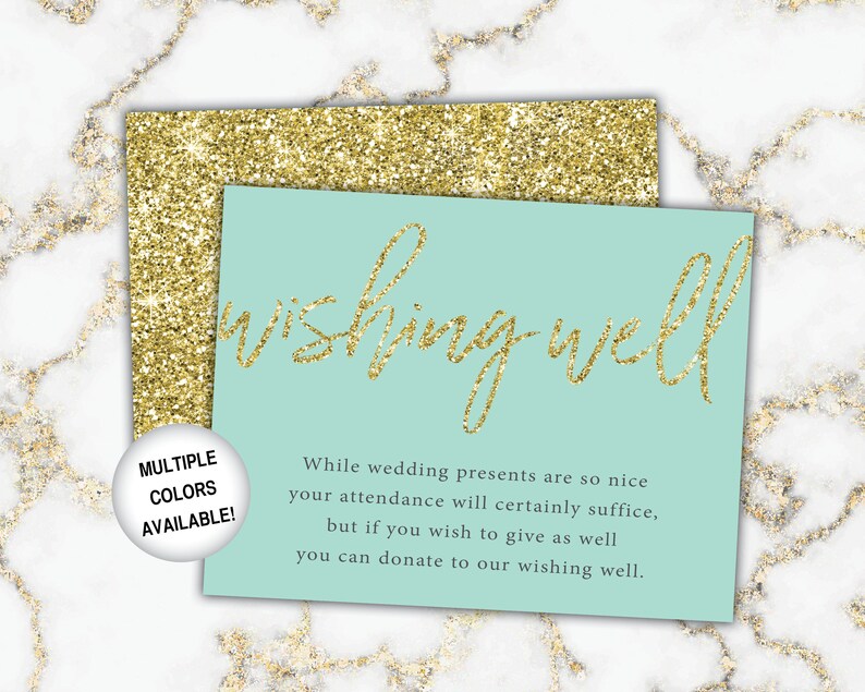 Gold Wishing Well Card for Bridal Shower Bridal Shower Wishing Well Insert Gold Glitter Printable Gold Wishing Well Invitation image 8