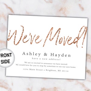 Rose Gold New Address Card Announcements We've Moved Announcements Rose Gold Glitter Printable New Address Card Template With Glitter image 3