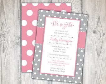 Baby Shower Invitation Girl | 5x7 Printable Invitation | It's a Girl Printing Baby Shower Invite | Pink Polka Dot