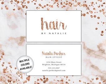 Rose Gold Hairstylist Business Cards | Hair Business Cards | Hair Stylist Business Cards | Hairdresser Business Cards Rose Gold Glitter