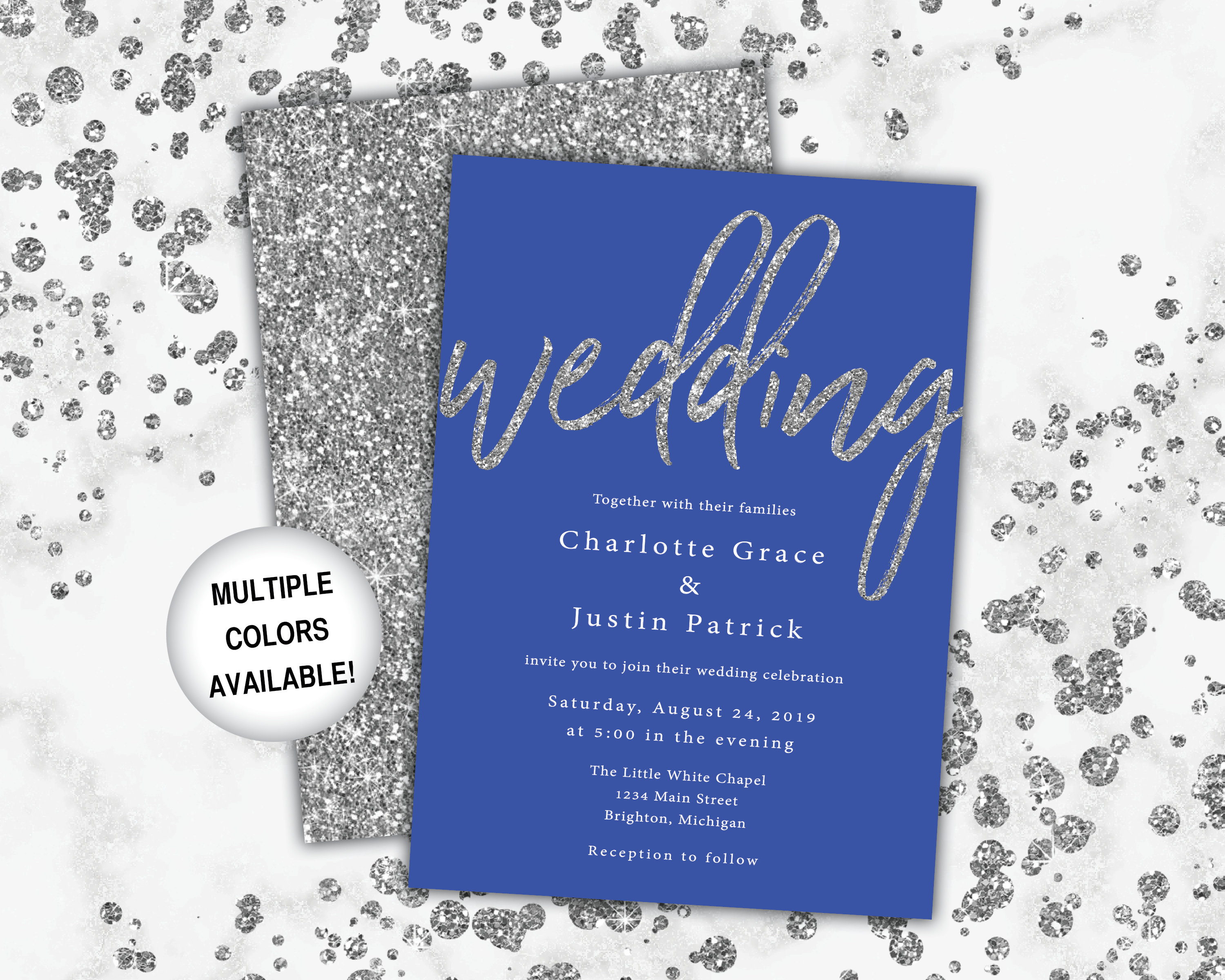 Blue and Silver Wedding Invitations Printable Wedding Etsy