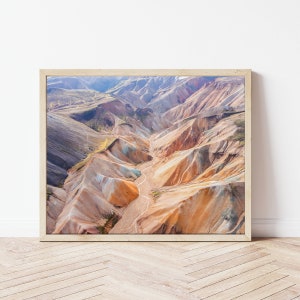 Landmannalaugar Iceland Aerial Photo Print, Highlands of Iceland Photography Wall Art, Rhyolite Mountains Mount Brennisteinsalda, Colorful