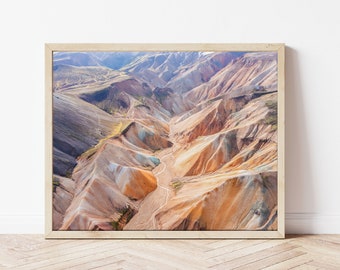 Landmannalaugar Iceland Aerial Photo Print, Highlands of Iceland Photography Wall Art, Rhyolite Mountains Mount Brennisteinsalda, Colorful