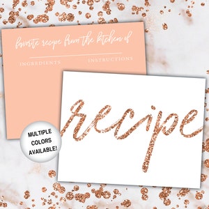 Rose Gold Recipe Card Inserts Recipe Insert for Bridal Shower Rose Gold Glitter Recipe Card Printable Template Recipe Insert Card image 7