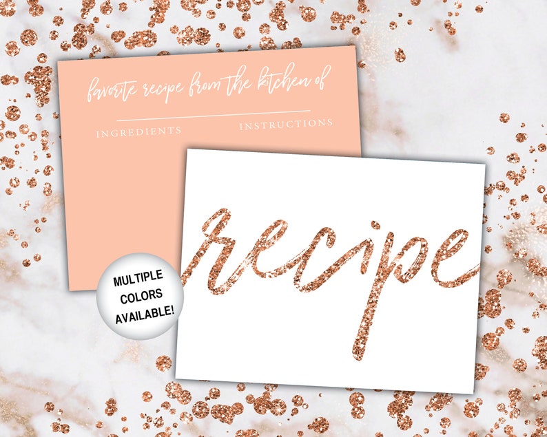 Rose Gold Recipe Card Inserts Recipe Insert for Bridal Shower Rose Gold Glitter Recipe Card Printable Template Recipe Insert Card image 7