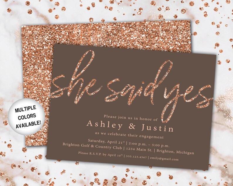 Rose Gold Engagement Party Invitation She Said Yes Invitation Template Rose Gold Glitter She Said Yes Engagement Party Invitation image 8