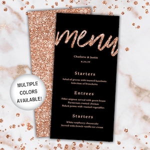 Rose Gold Wedding Menu Template | Wedding Menu Cards Printable | Rose Gold Menu Cards for Wedding | Rose Gold Glitter Menu Digital File