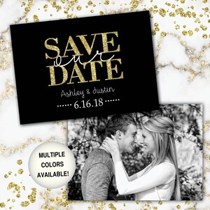 Save the Date with Photo | Black and Gold Save the Date | Save the Date with Picture | Printable Save the Date Template | Engagement Photo