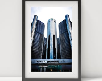 GM Building Detroit Photograph | Ren Cen Building Photo | Detroit General Motors Building | Renaissance Center Downtown Skyscraper Picture
