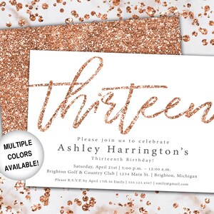 13th Birthday Invitation Rose Gold Thirteenth Birthday Invitation Template Rose Gold Rose Gold 13th Birthday Invitation Party Invite image 8