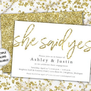 Gold Engagement Party Invitation She Said Yes Invitation Template Gold Glitter She Said Yes Gold Engagement Party Invitations Gold image 1