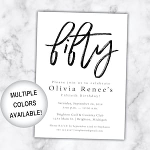 50th Birthday Invitations l | Fiftieth Birthday Invitations Template | Printable Black and White 60th Birthday Invites | Birthday Invitation