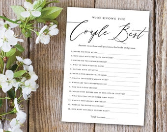 Who Knows the Couple Best Bridal Shower Game DIY Printable Template, Printable Bridal Shower Games, Questions About Couple Instant Download