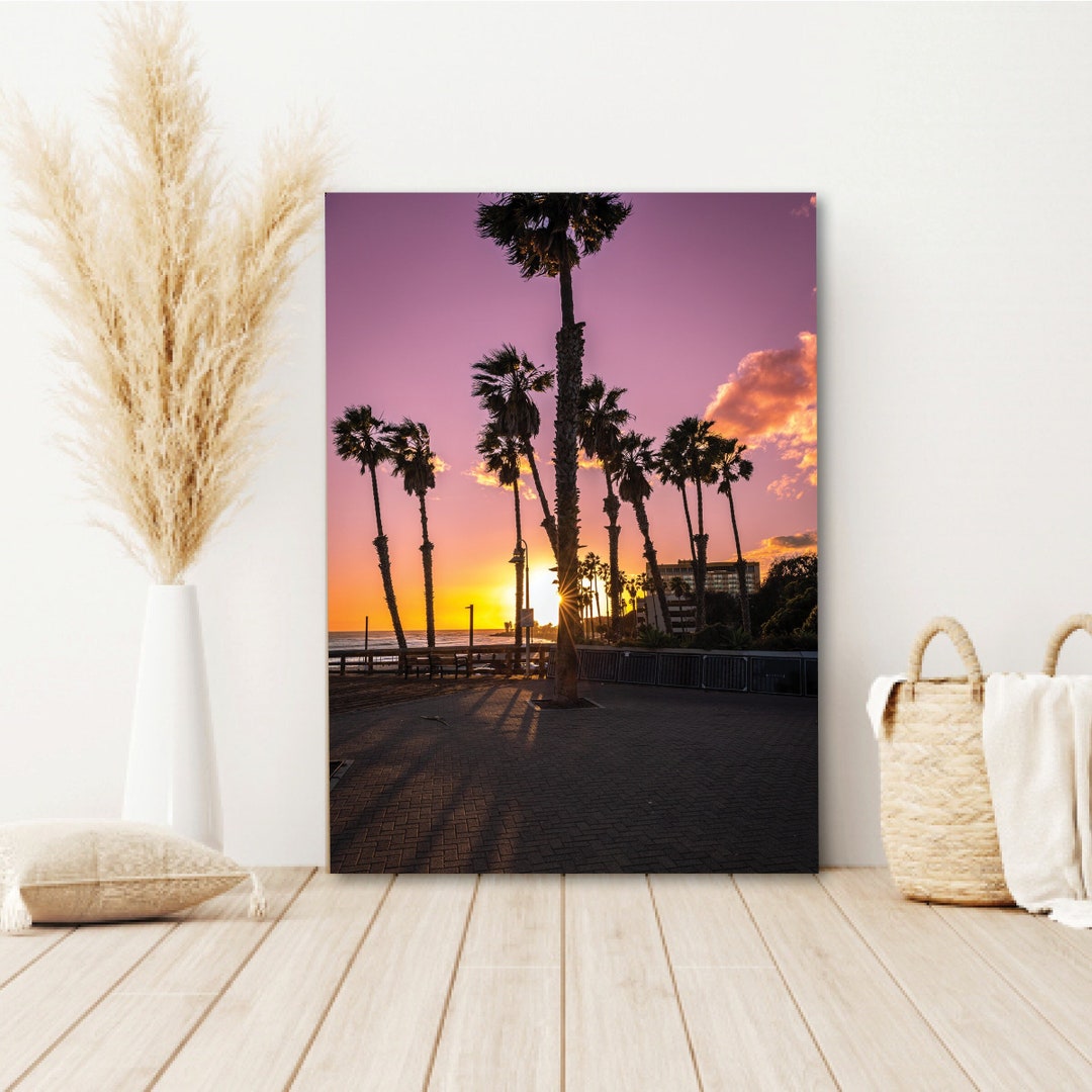California Palm Trees Sunset Wall Art, Ventura Pier Beach Sunset Wall