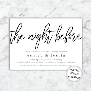 Rehearsal Dinner Invitations The Night Before Invitations Printable Wedding Invitations Package Wedding Rehearsal Invitations Template image 1