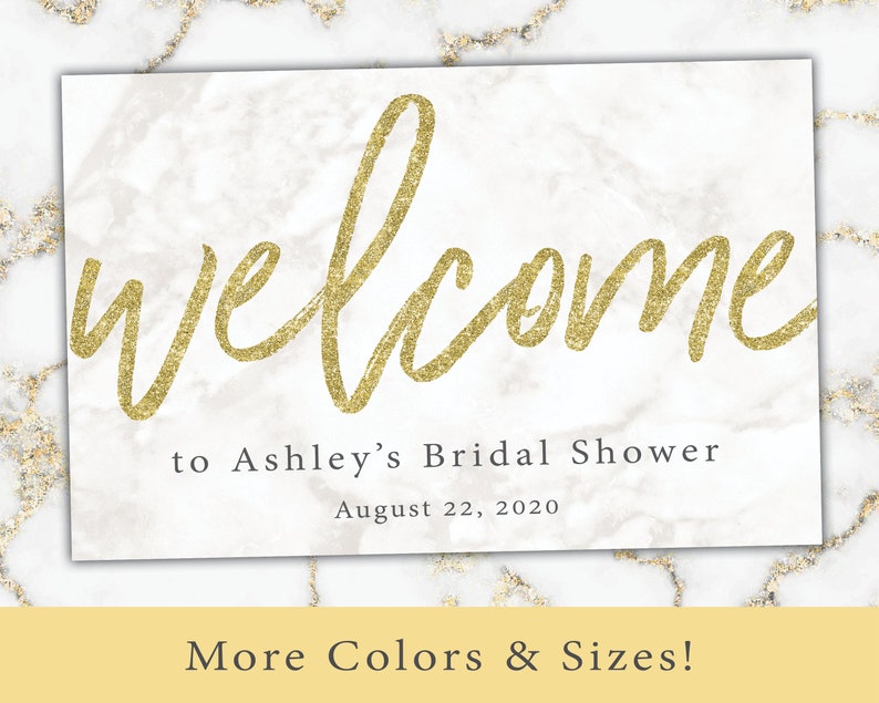 Black and Gold Welcome Sign for Shower Welcome Sign Template Gold Glitter Gold Welcome Sign Mounted Poster Welcome Poster image 5