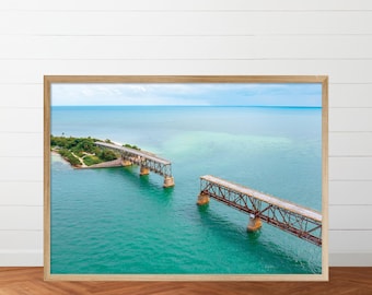 Bahia Honda State Park Camelback Bridge Aerial Photo, Close Up Print of Bahia Honda Rail Bridge, Florida Keys Photography Print, Ocean