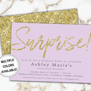 Black and Gold Surprise Party Invitation Surprise Birthday Invitation Template Gold Glitter Surprise Invite Printed or Digital File image 7