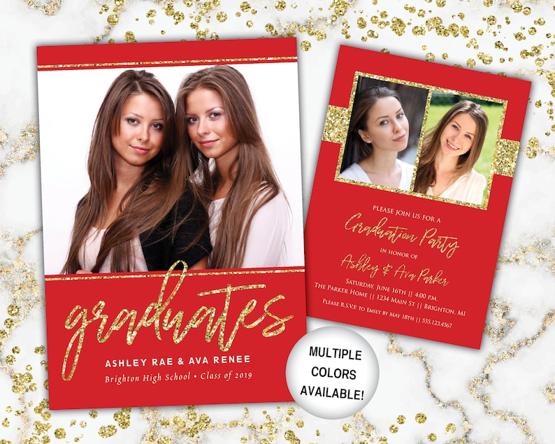 Twin Graduation Party Invitation Gold Gold Graduation Party Etsy