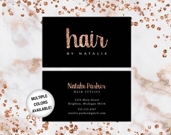 Rose Gold Hairstylist Business Cards | Hair Business Cards | Hair Stylist Business Cards | Hairdresser Business Cards Rose Gold Glitter