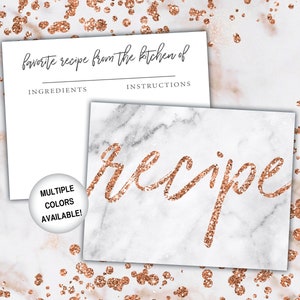 Rose Gold Recipe Card Inserts Recipe Insert for Bridal Shower Rose Gold Glitter Recipe Card Printable Template Recipe Insert Card image 5