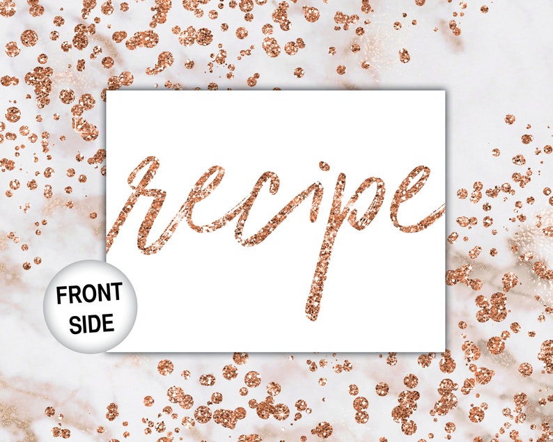 Rose Gold Recipe Card Inserts Recipe Insert for Bridal Shower Rose Gold Glitter Recipe Card Printable Template Recipe Insert Card image 3