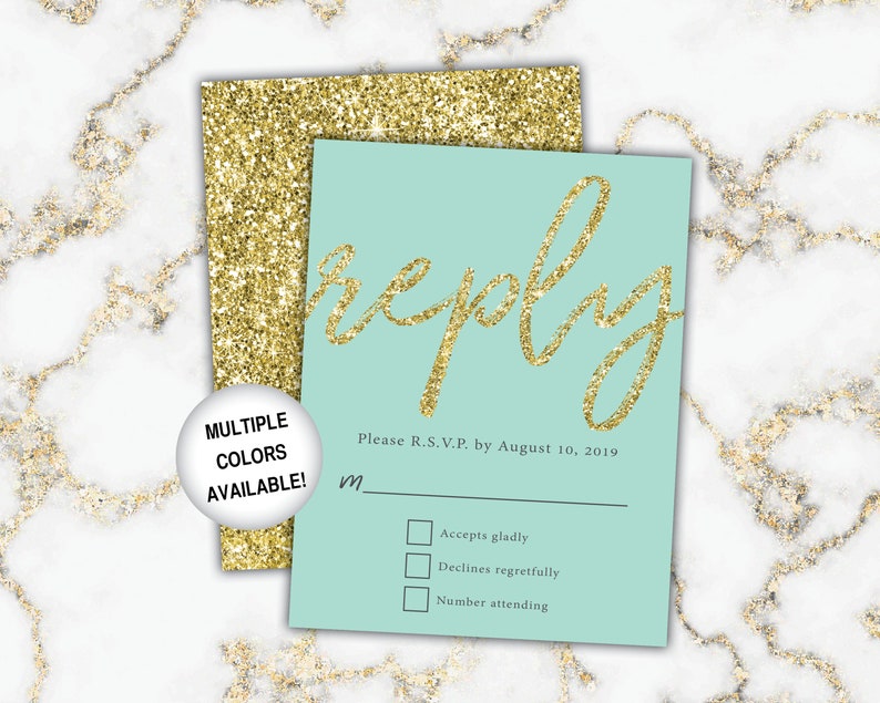 Gold Wedding Reply Cards Wedding RSVP Cards Gold and White Marble Gold Marble Wedding Reply Cards with Invitations Gold Wedding RSVP image 9