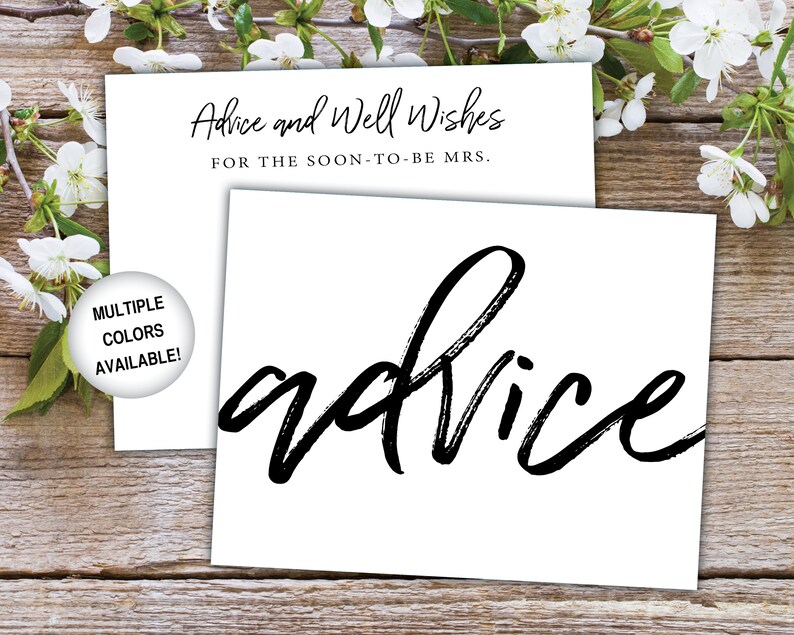 Advice Card Insert for Bridal Shower Bridal Shower Advice Card Template Advice and Well Wishes Card Printable Advice Card for Bride image 1