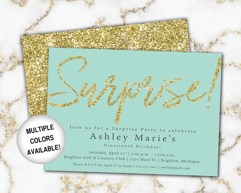 Black and Gold Surprise Party Invitation Surprise Birthday Invitation Template Gold Glitter Surprise Invite Printed or Digital File image 8