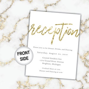 Gold and Black Reception Cards Wedding Reception Cards Black and Gold Glitter Wedding Reception Invitations image 3