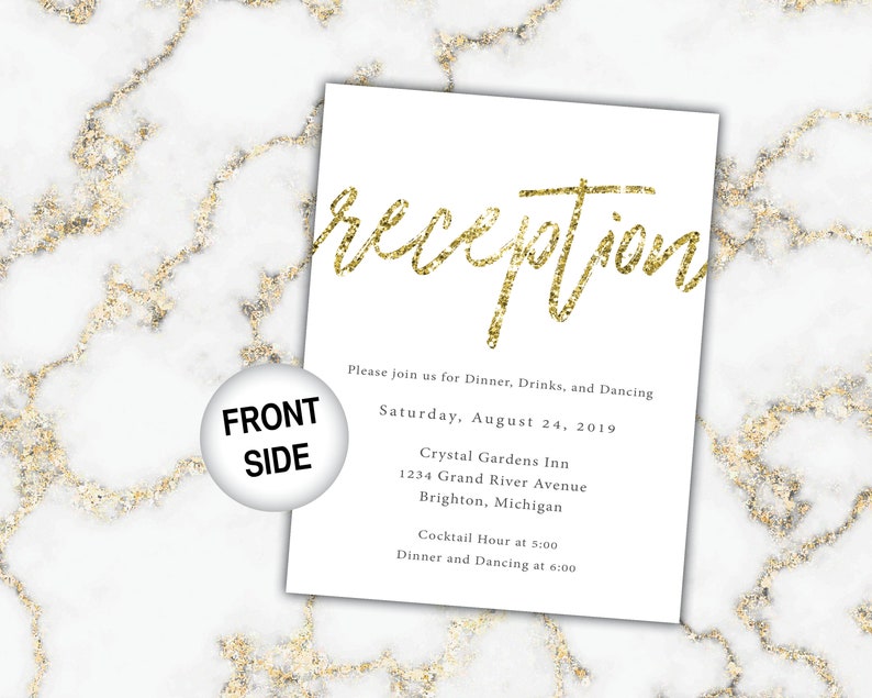 Gold and Black Reception Cards Wedding Reception Cards Black and Gold Glitter Wedding Reception Invitations image 3