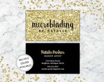 Microblading Business Cards | Makeup Artist Business Cards | Gold Glitter Business Cards | Business Cards Hair and Makeup | Gold Glitter