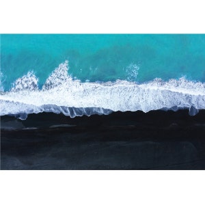 Iceland Black Sand Beach Photo Print, Reynisfjara Beach, Iceland Photography, Fine Art Wall Decor South Iceland, Coastal Aerial View Waves