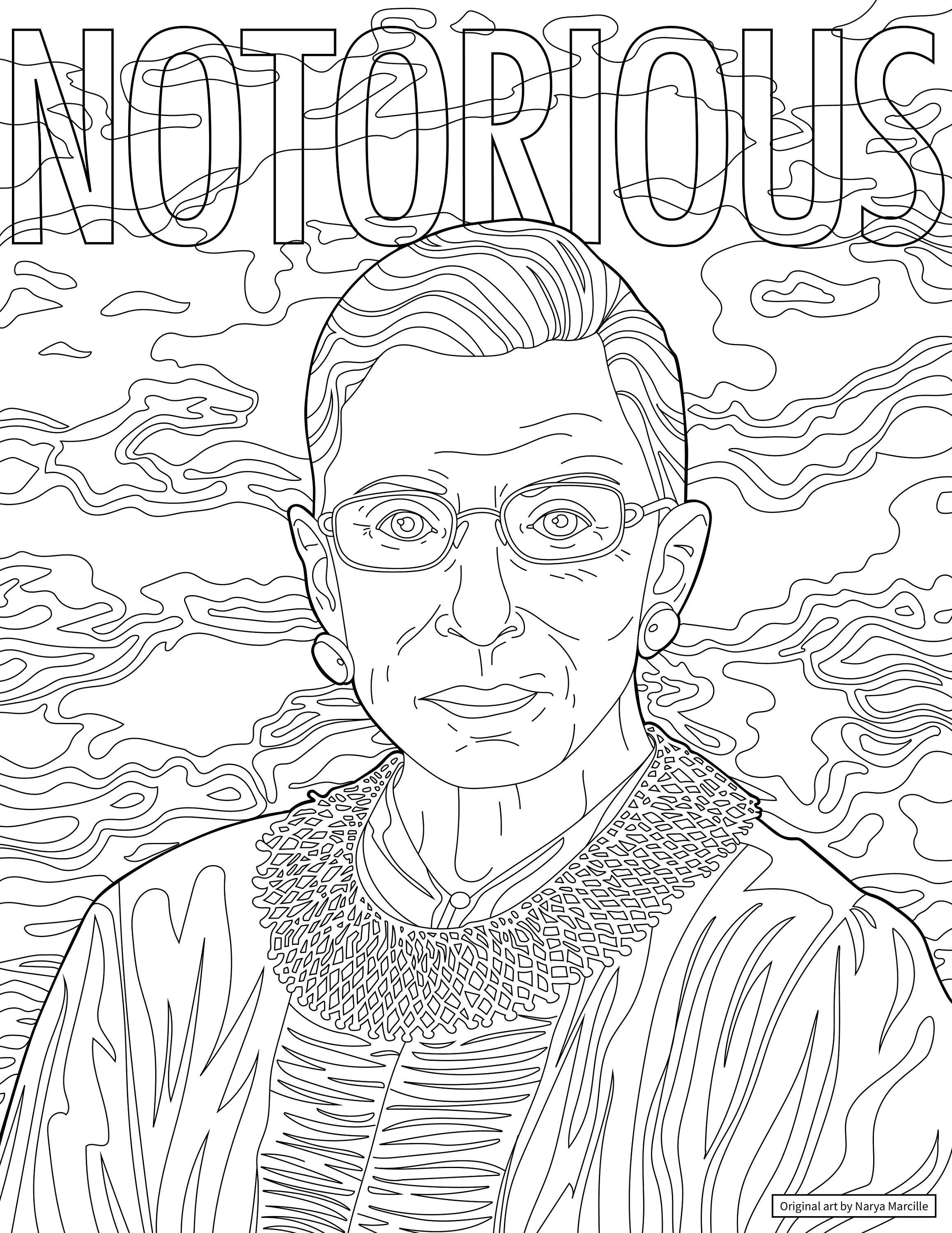 Coloring Page Notorious RBG DIGITAL DOWNLOAD gifts for | Etsy
