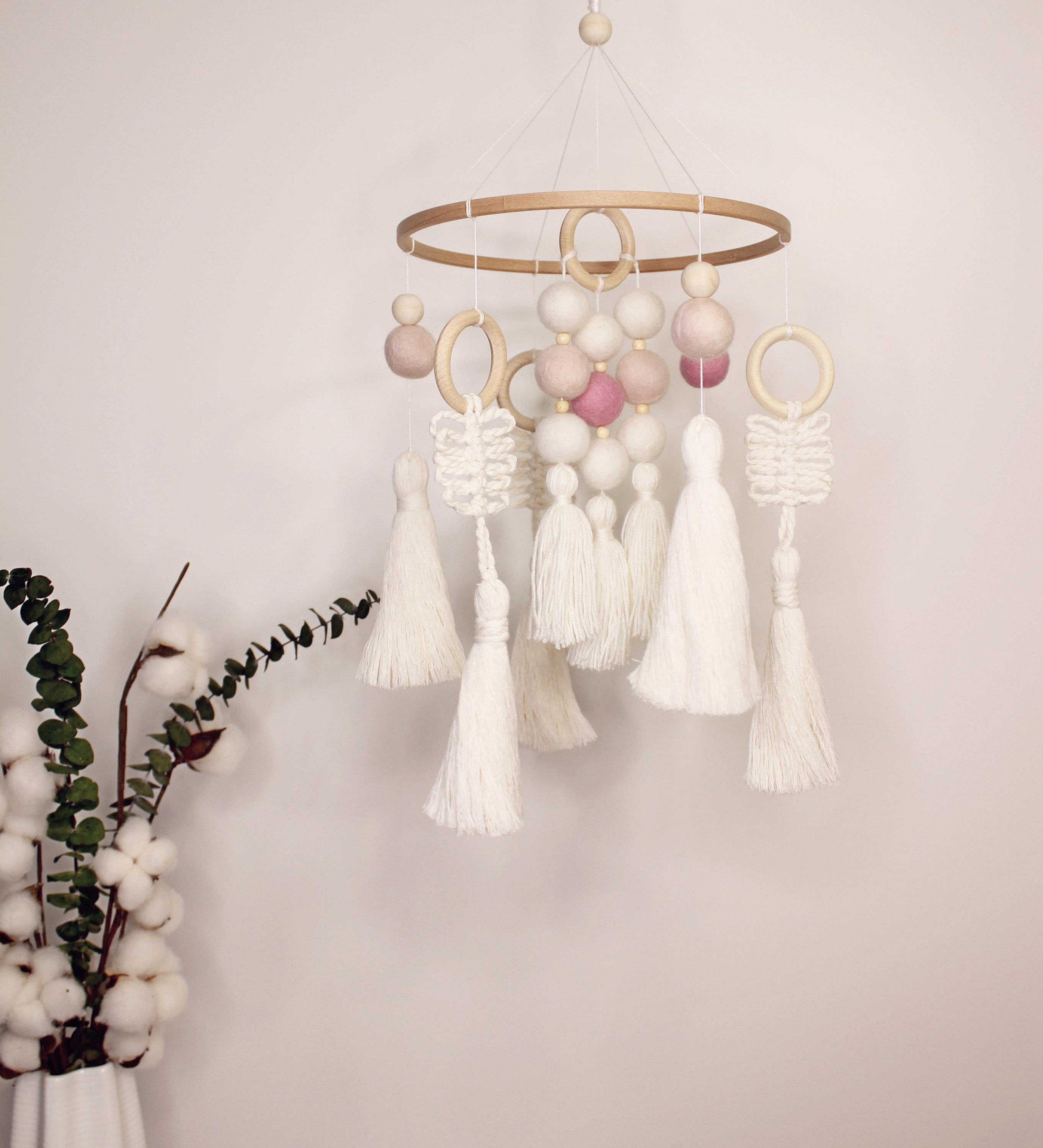 Boho Crib Mobile Girl Mobile Pink Mobile Bebe Mobile Boho Etsy UK