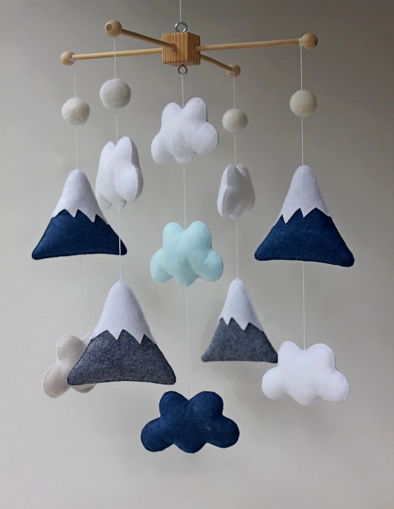 Navy Baby Mobile Clouds Felt Mobile Clouds Nursery Theme Etsy